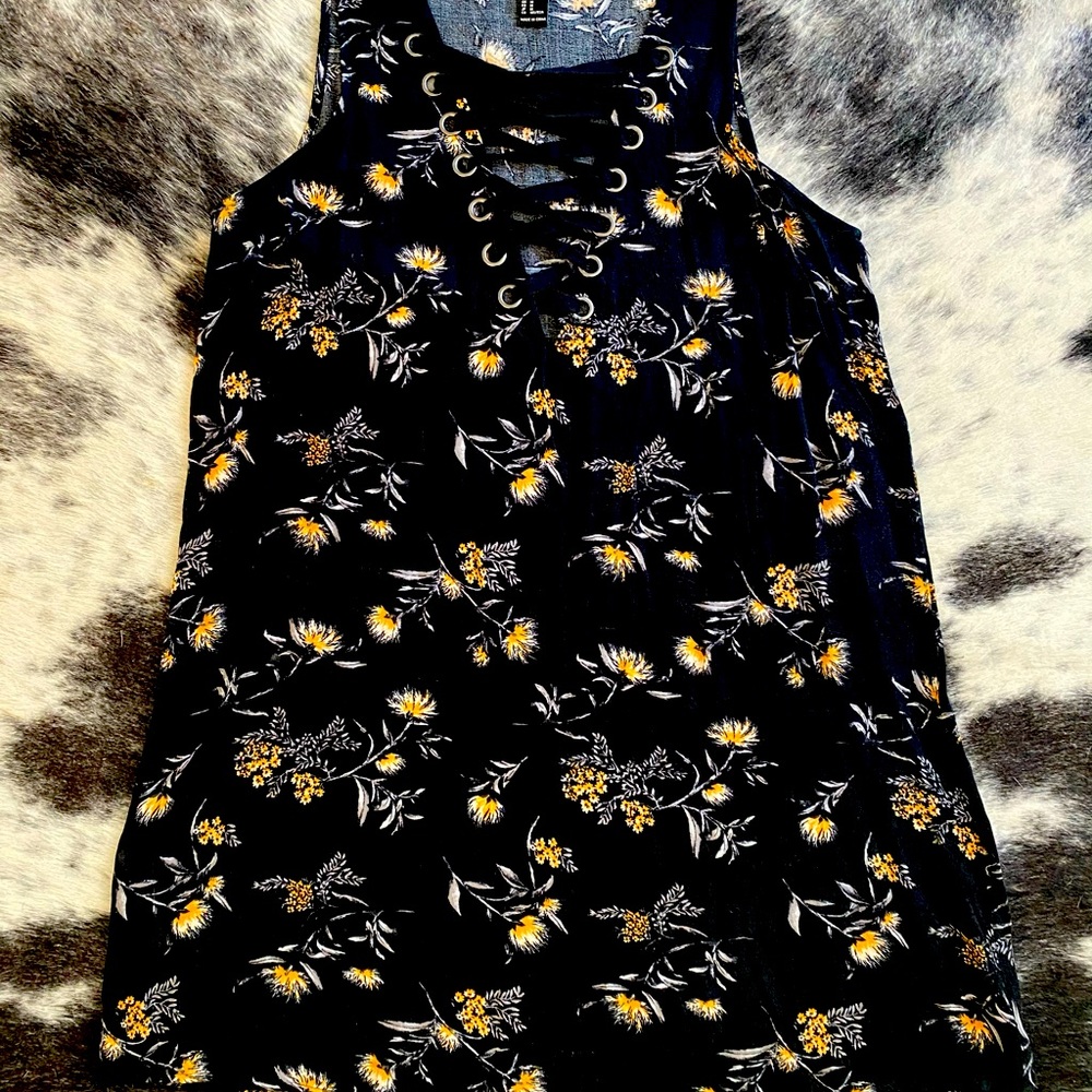 Lace Up Floral Printed Dress